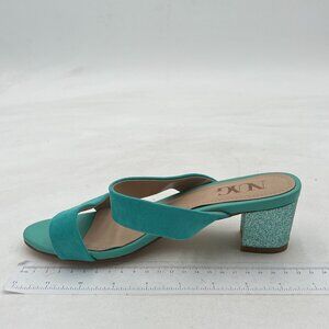 Turquoise Women Mules Slides Dual Strap Open Toe Sandal Block Heels Ladies Shoes